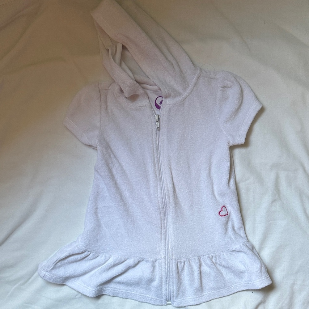 OP White Hooded Swim Coverup with Pink Heart 2T